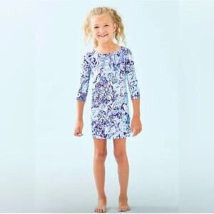 Lilly Pulitzer Girls Paisley 3/4 Sleeve Blue Pencil Dress Rayon Blend XL (12-14)